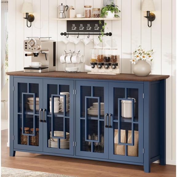 63" Sideboard Buffet Cabinet with Storage and 4 Tempered Glass Doors