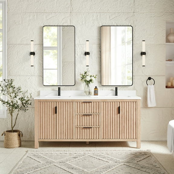 Shenzhen 72" Double Bath Vanity in Aged Natural Oak with Composite Stone Top