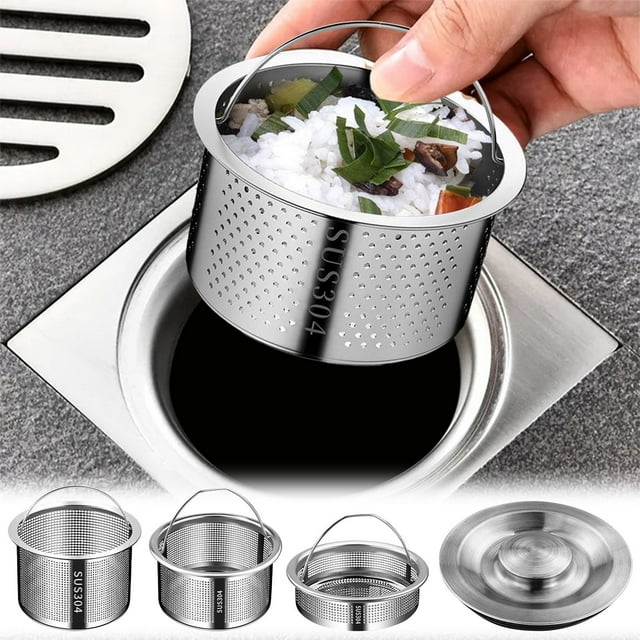 Filtro de fregaderos de acero inoxidable - Grado 304, colador de desagüe de cocina de 7,8" x 7,8" para lavado de verduras, lavavajillas, reutilizable con tapa