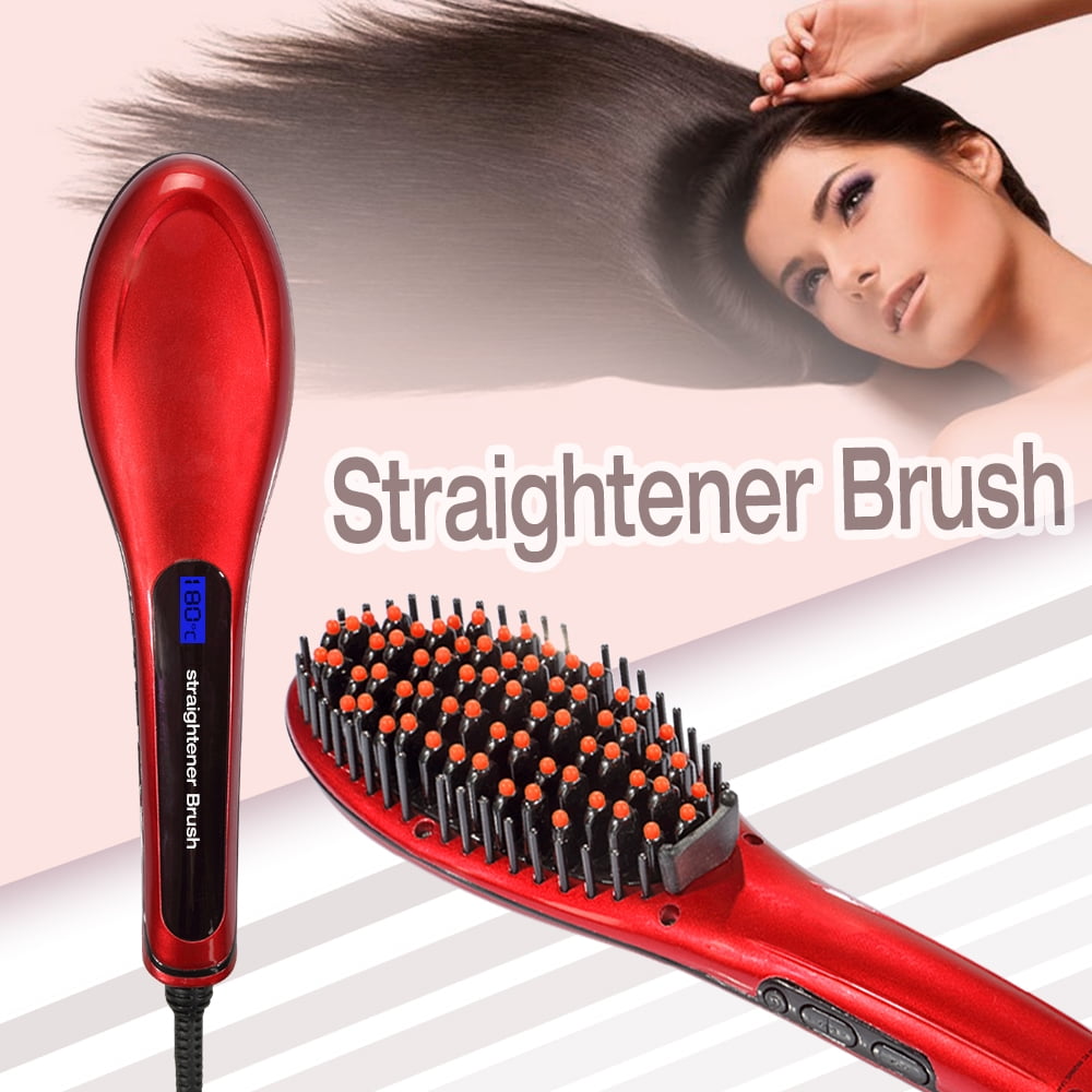 Straightening Red Brush ,Coastacloud ,Digital LCD Electric Hair Straightener Comb with Security
