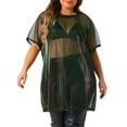 thumbnail image 2 of DARING DIVA Women's Plus Size See Through Holographic Long Blouse 1X Purple Green, 2 of 6