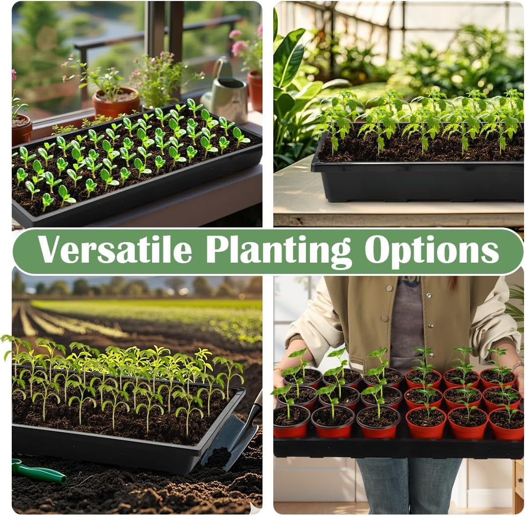 1020 Flat Seed Starter Trays 10 Pack, Plastic Nursery Pots Trays & Seeds Potting Plants Tray, Durable Carrying Seedling Starting Tray for Planting (Black)