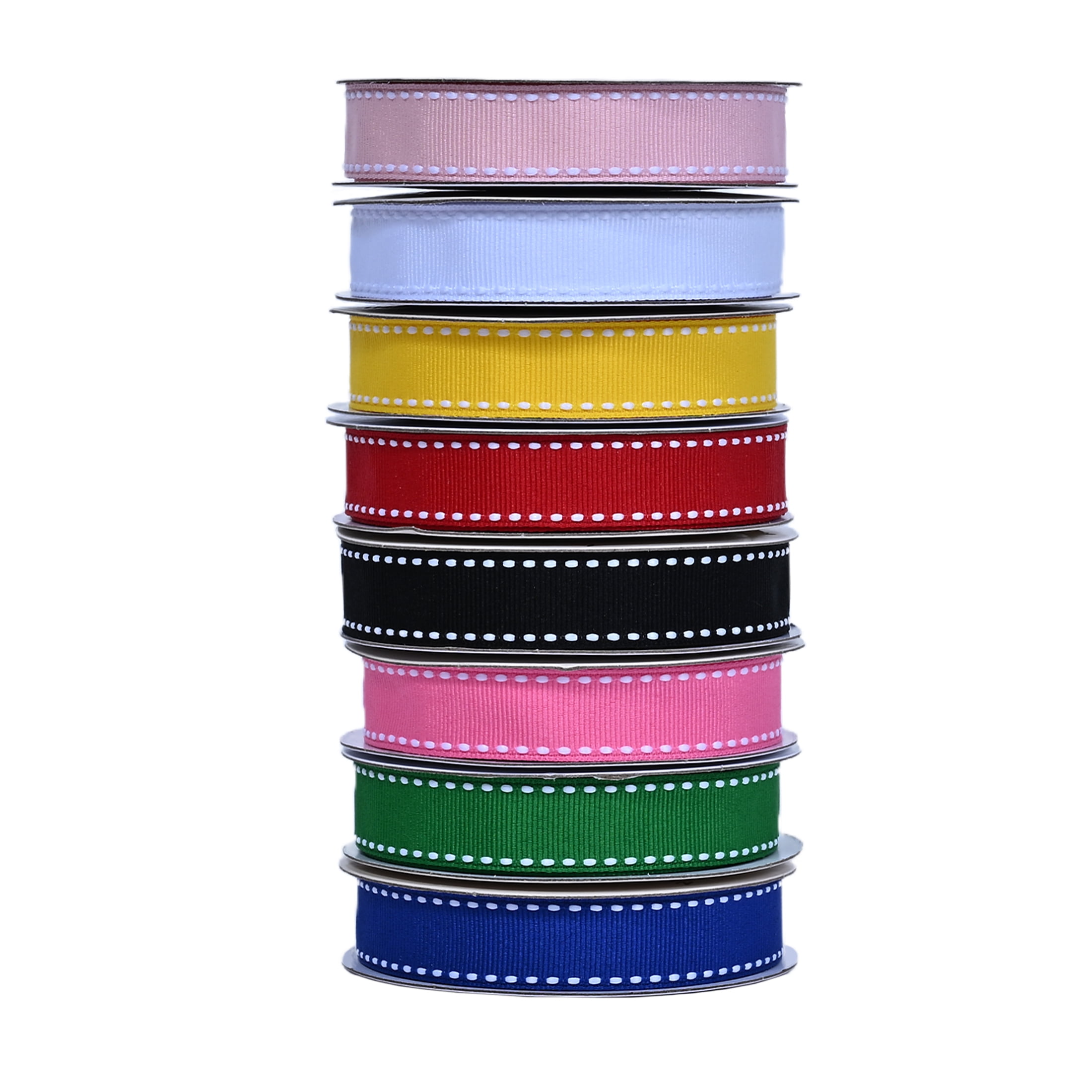 Gwen Studios 5/8" White Saddle Stitch on Black Grosgrain Ribbon, 3 yards