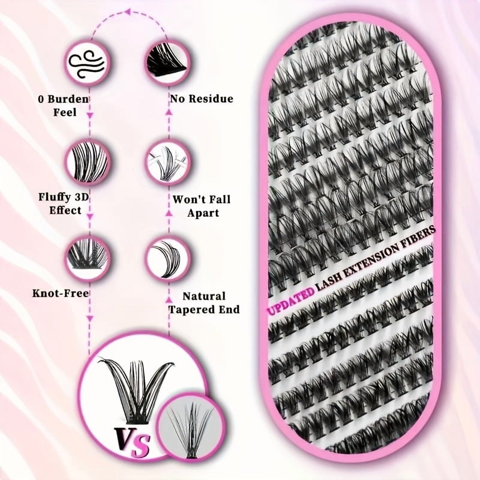 Cluster Lash Extension Kit for Beginners, 600pcs 9-16mm Mixed Volumes, Diy Fake Eyelashes with Lash Tray & Applicator, Cruelty Free & Reusable, Easy to Apply and Remove