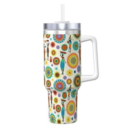 

Logiee Beautiful African Womens Print 40OZ Ice Bully Cup with Handle and Straw Double Wall Stainless Steel Tumbler Travel Coffee Cup with Lid Summer Insulation and Cooling Cup