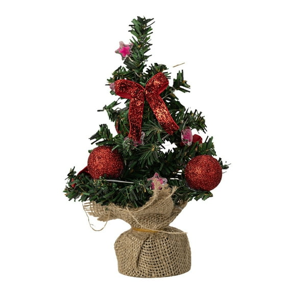 Mini Christmas Tree 7.87" Artificial Tabletop Xmas Tree with Linen Base - for Home, Kitchen & Dining Table Holiday Decor