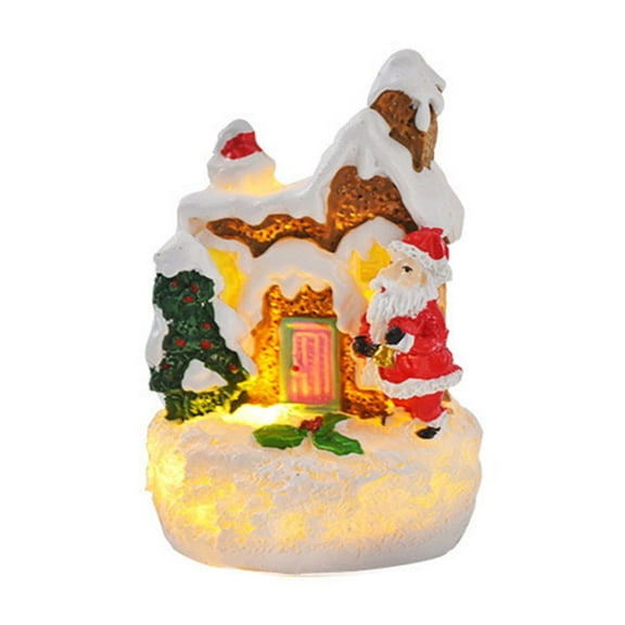 A Resin Gingerbread House, Christmas Village Miniature, Santa Snowman Scene, 1 Piece