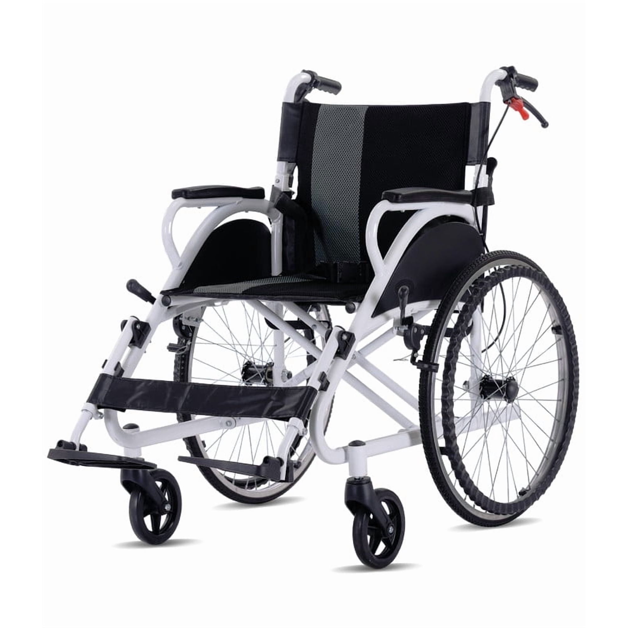 NOMIGO Transport Wheelchair Study Wheelchair for Adults 21-Inch Large Rear Wheel Support 230Lbs White