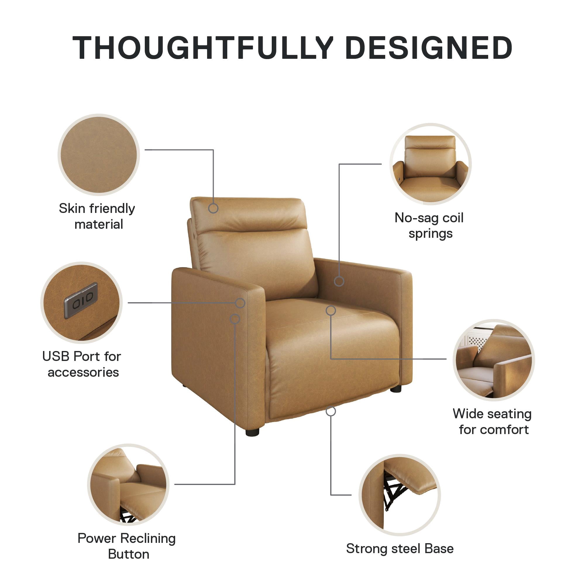 Mainstays Williamson Power Recliner in Camel Faux Leather