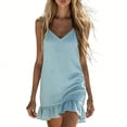 thumbnail image 3 of Summer Dresses for Women V Neck Sleeveless Mini Sundress Loose Flowy Ruffle Hem Boho Beach Vacation Linen Dress,Sizes S-2XL, 3 of 7