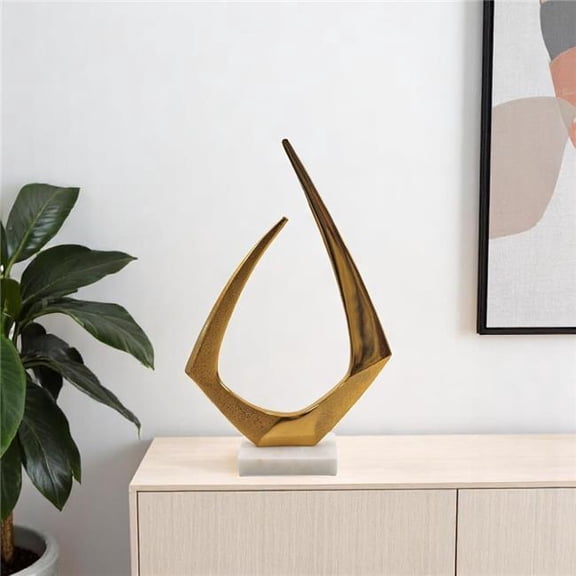 HomeRoots 628141 17 in. Gold & White Aluminum & Marble Abstract Tabletop Sculpture
