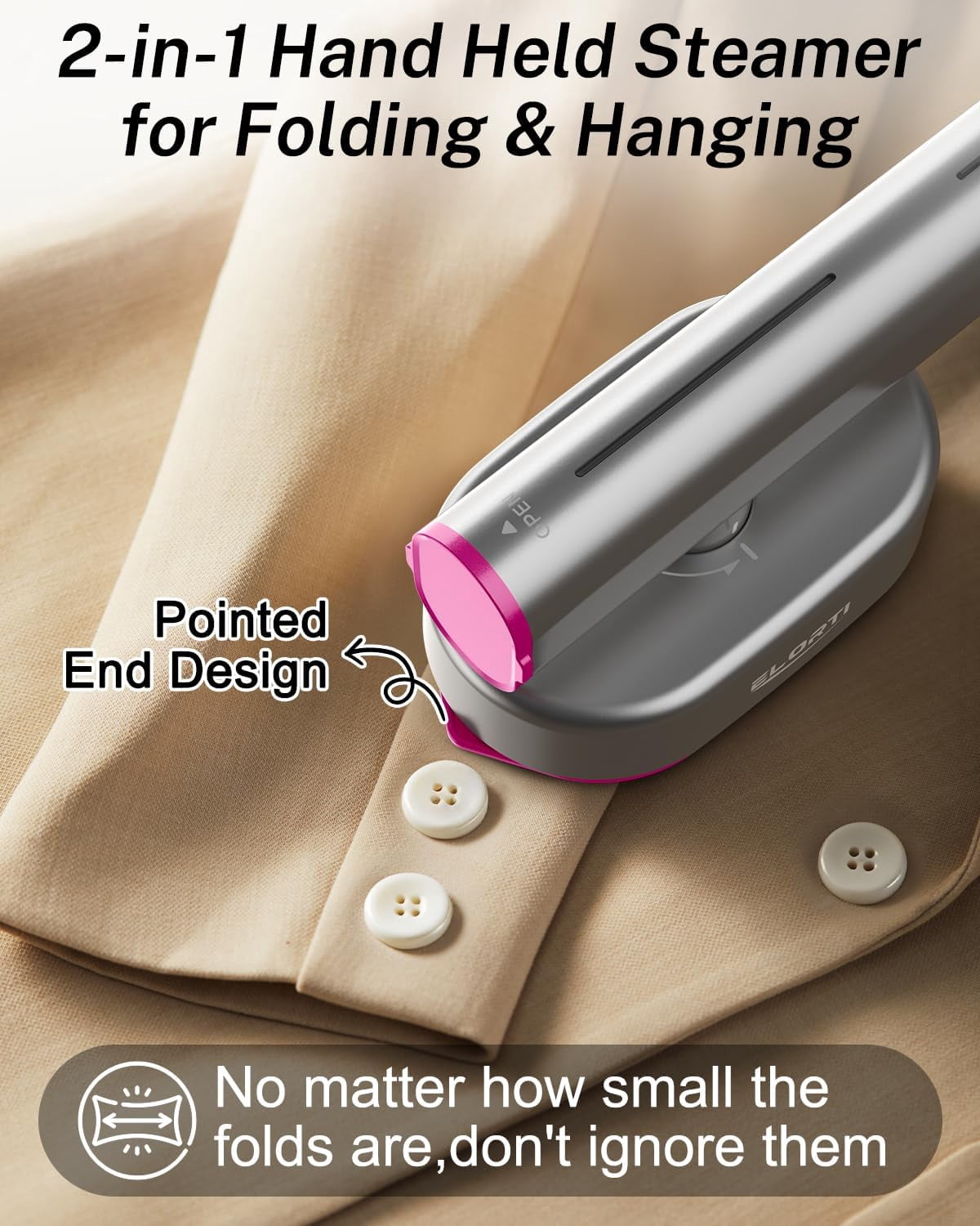 ELORTI Handheld Fabric Steamer for Clothes, Fast 10s Heat-Up, Powerful Steam for Wrinkles, Portable Travel Garment Steamer