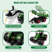 Remote Control Tractor Toy with Trailer, 2.4GHz 1:24 RC Farm Truck, Metal Hood, Front Loader, 8 Rubber Tires, Hay Bale & Animal Figures, Gifts for Kids Ages 3+