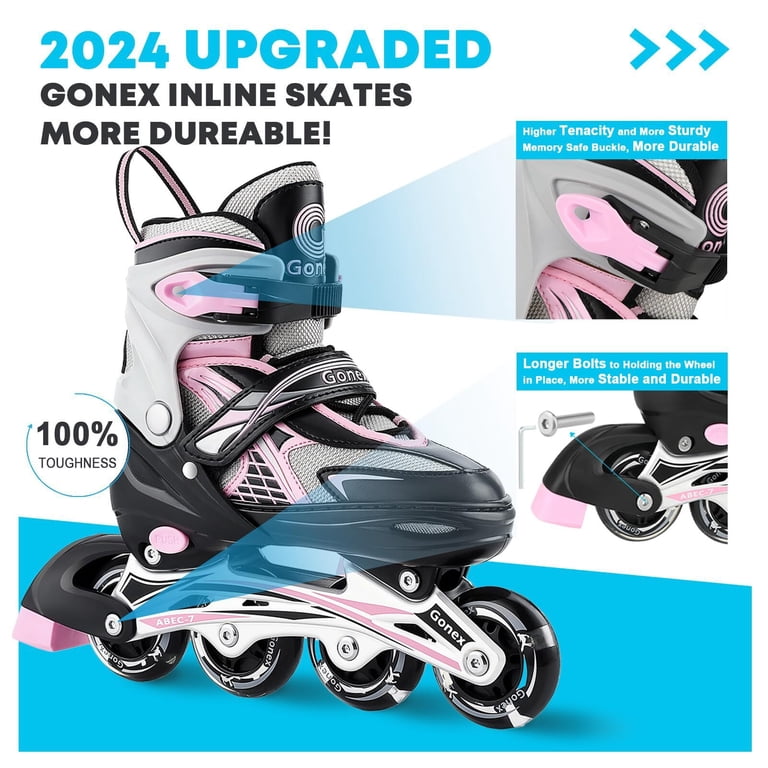 Gonex Adjustable Inline Skates, Light-Up Wheels, Kids Pink photo 4