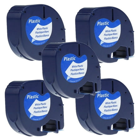 Letratag Plastic Tape (Label KINGDOM 5-Pack Compatible Dymo Letratag Label Refills Plastic Tape 91331 Black on White 12mm x 4m, for DYMO LetraTag LT-100T LT100H QX50 Label Maker ,1/2 Inch x 13)