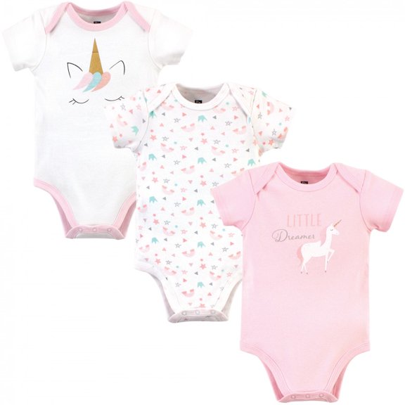 Hudson Baby Infant Girl Cotton Bodysuits 3pk, Little Dreamer, 0-3 Months