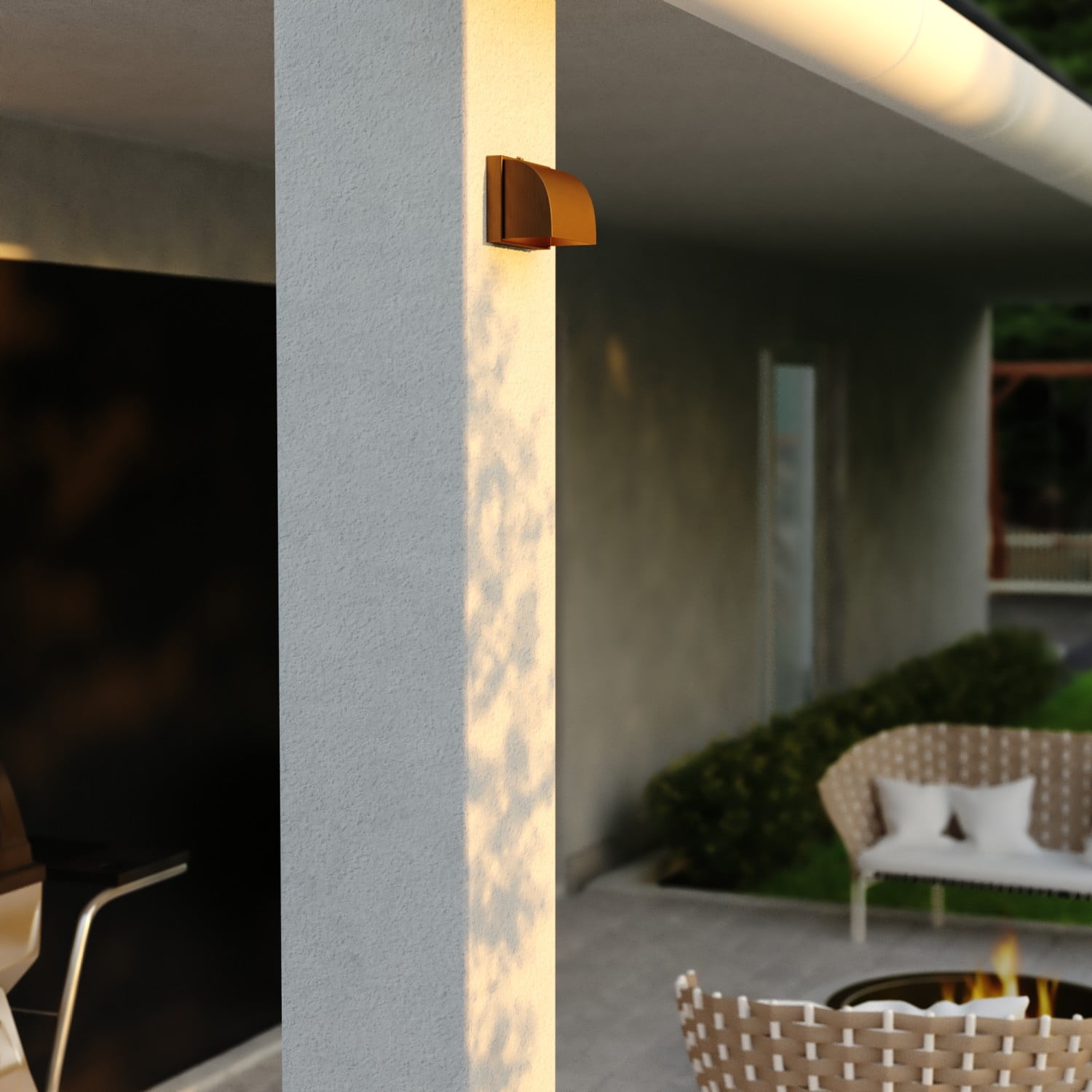 Walsh 4.75 in. H 1-Light Warm Brass Dusk to Dawn Modern Contemporary Outdoor Wall Sconce with Metal Shade, LED Compatible, Dark Sky Compliant, Use for Exterior Porch Patio Front Door or Garage