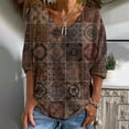thumbnail image 2 of USSUMA Geometric Rhombus Print Womens Blouses and Tops Dressy 3/4 Sleeve Plus Female Tops Casual Western Ethnic Style Vintage T-Shirts Shirt for Women Trendy V Neck Tunic Plus Size, 2 of 8