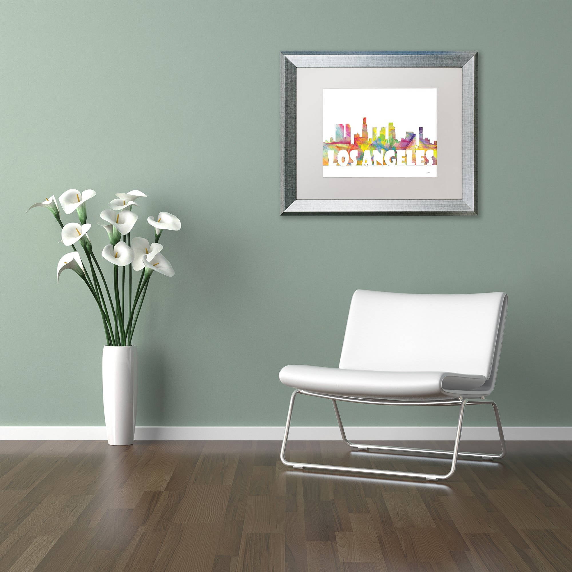 Trademark Fine Art 'Los Angeles CA Skyline Mclr-2' Canvas Art by Marlene Watson, White Matte, Silver Frame