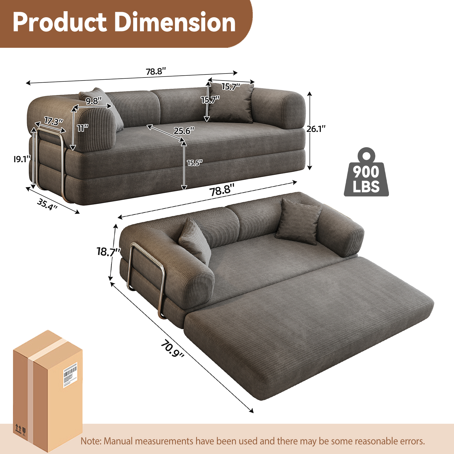 Eyisean 78.8" Corduroy Convertible Sofa Bed with Stainless Fixed-Shape Frame, 4-in-1 Boneless Loveseat with Pull-Out Bed, Lounge Futon Sofa Couch Floor Mattress for Living Room, No Assembly Required