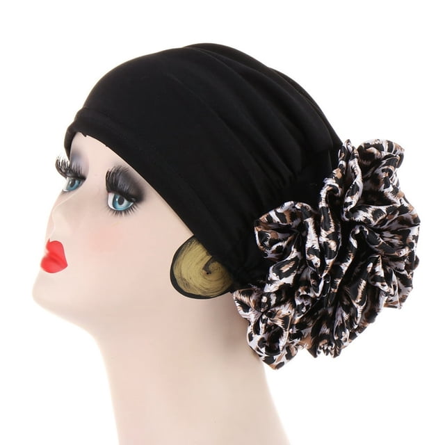 Turban Cap Leopard Cloth Flower Headgear Brimless Pure Color Scarf Hat for Spa