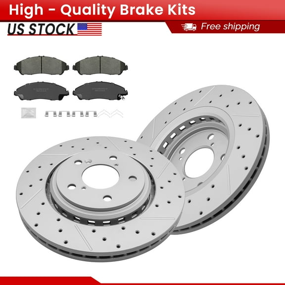 ACB ZONE Front Brake Kits (981053, 1723), Drilled Slotted Disc Brake Rotors and Ceramic Brake Pads for 2016 - 2021 Honda Pilot 2017-2020 Ridgeline