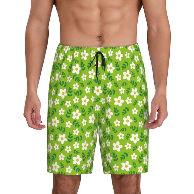 Balery Daisies Flowers Pantalones cortos de pijama de punto de algodón para hombre con cinturilla y bolsillos-Small