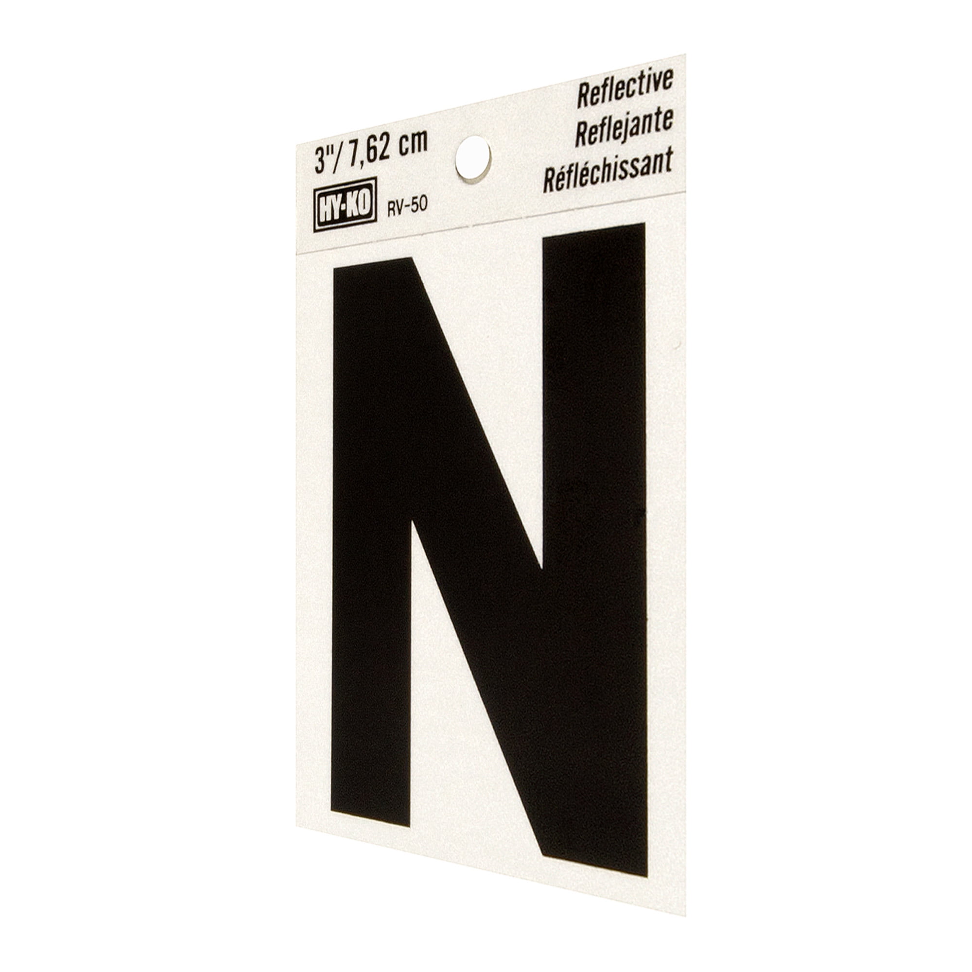 Hy-Ko 3 inch Reflective Vinyl Letter N, Self-Adhesive Sticker, Weather-Resistant