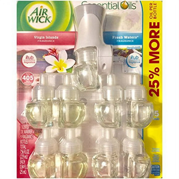 Air Wick Aceite Perfumado Enchufable con 9 Repuestos Adicionales, Islas Vírgenes y Aguas Frescas
