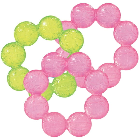 Infantino Water-Filled Textured Teethers 2 Pink & 1 Lime, for Babies 6-12 Months, 3-Pack