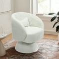 thumbnail image 4 of LuxenHome Upholstered Cream Club Swivel Chair with Upholstered Cream Wood Base, 4 of 6