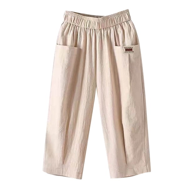 Pantalones palazzo anchos de algodón para mujer, cintura alta, cordón, pantalones holgados informales con bolsillos