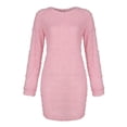 thumbnail image 3 of Gomelly Ladies Mini Dresses Long Sleeve Sweater Dress Casual Pullover Jumper Women Ribbed Knit Winter Fleece Pink 2XL, 3 of 4