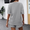 thumbnail image 4 of Lumtrix Two Piece Sets for Women Dressy Casual Ribbed Knit Short Sleeve Top Matching Shorts Lounge Set 2026 Summer Outfits Gray M, 4 of 4