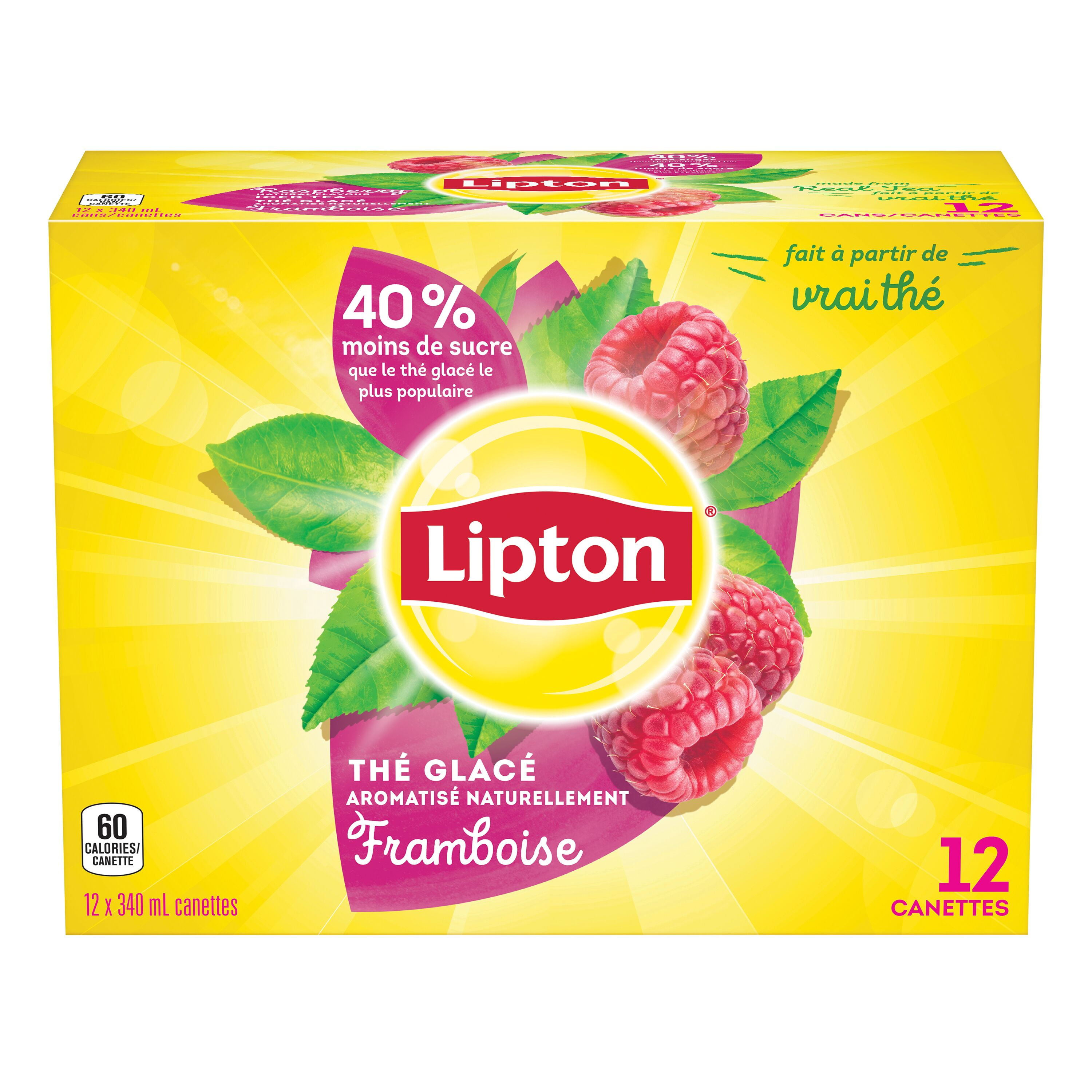 Thé glacé à la framboise Lipton® 12 x 340 mL, canettes