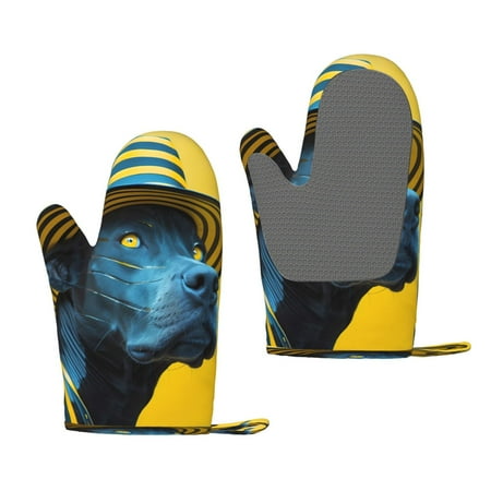 

Hirioo Stylish Yellow Dog for Silicone Oven Mitts for BBQ Baking Cooking Set of 2 Heat Resistant 260℃ Non-Slip Kitchen Essentials