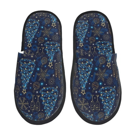 Balery Shining Christmas Tree Slient Indoor Furry Fleece Comfort House Shoes Soft Non-Slip Home Shoes Cotton slippers House Slippers-- Large