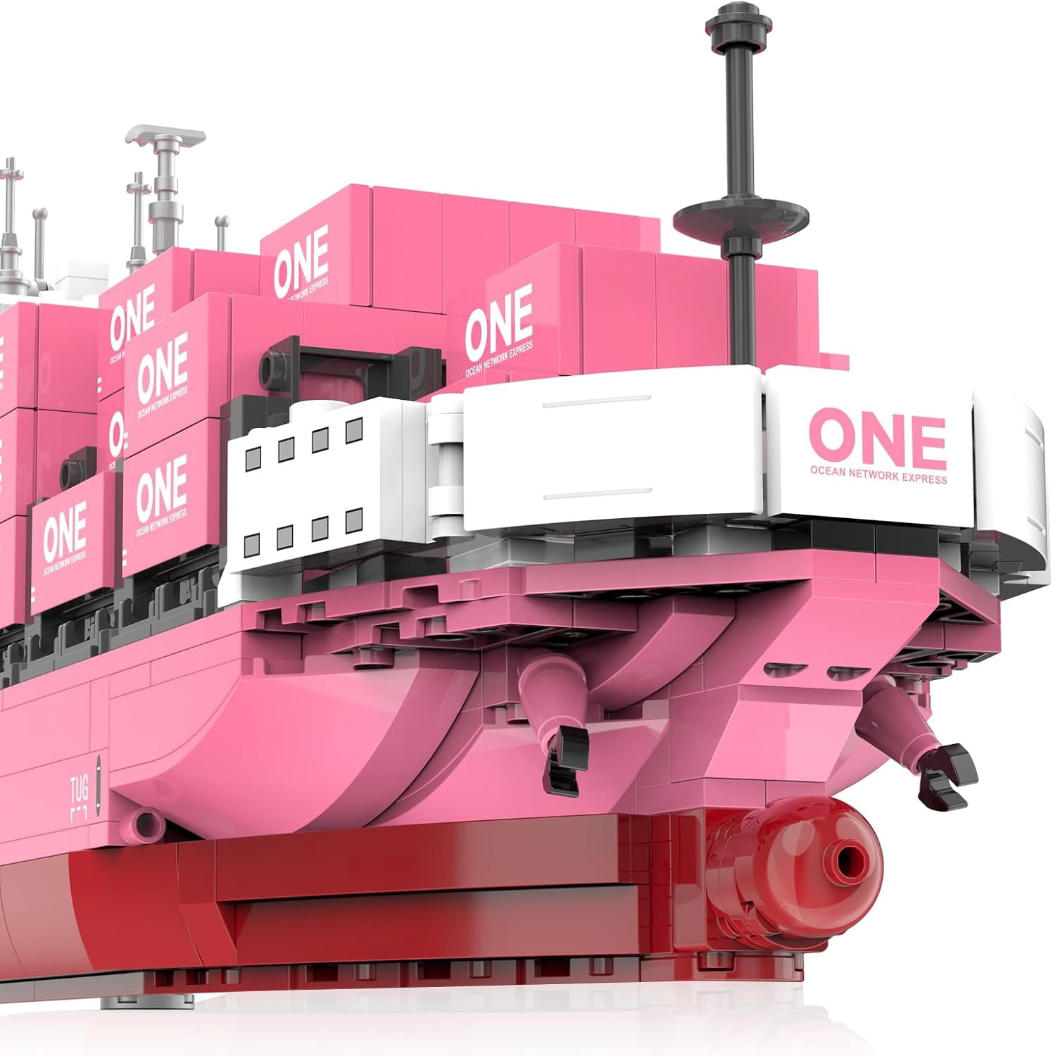 Large Cargo Ship Building Blocks Set with Pink Container, ONE Innovation Vessel Model Kit, City Freight Building Decoration, Shipping Boat Collection, Nautical Enthusiast - 1438PCS