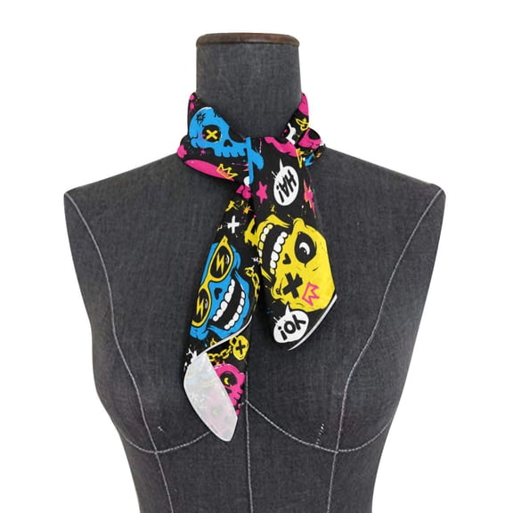 Square Scarf 24x24 Inch Neon Graffiti Skulls Pattern Silky Satin Sun Protection Neck Scarf for Women Multi-Purpose Head Wrap Bandana for Hair Bag Decoration