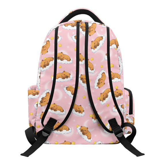 HELLHERO Capybara Moon Star Pink Bookbag with Lightweight Breathable Book Bag, Large Capacity 17 Inch School Bag for Elementary School Middle School Camping