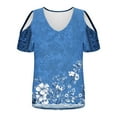thumbnail image 6 of Olyvenn Sexy Cold Sholuder Tops for Women Casual V Neck Cute Blouse Boho Floral Print Short Sleeve Shirts Ladies Tunic Tshirt Navy XL, 6 of 6
