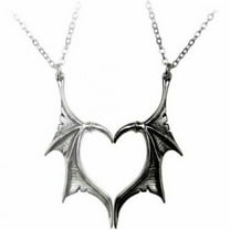2 Pcs Punk Heart Wing Necklace for Him & Her Vintage Bat Wing Heart Pendant Couples Necklace Set Valentine's Day Gifts