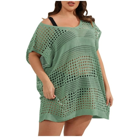 ameIAEA Womens Summer Beach Cover Up Dress Crochet Knit Hollow Out See Through Bikini Mini Dress