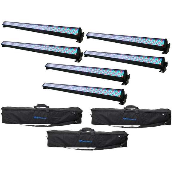 (6) Rockville ROCKSTRIP 252 LED DMX RGB Color Strip DJ Wash Up Light Bars Bags