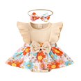 thumbnail image 1 of Bébé Filles Robe Romper Mouche Manches Floral Romper + Bandeau Noeud, 1 of 9