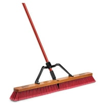 36in Heavy Duty Push Broom - Multi-Surface Floor Sweep - 60in Handle, Warehouse Broom, Factory Broom, Garage Broom, Recycled PET Bristles, Model 1101 Red