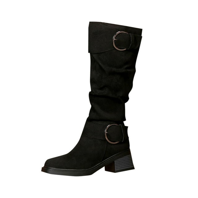 Bottes d'Hiver pour Femmes, Mode Décontractée Multicolore Boucle Talon Texturé Longues Automne Hiver, Bottes pour Femmes