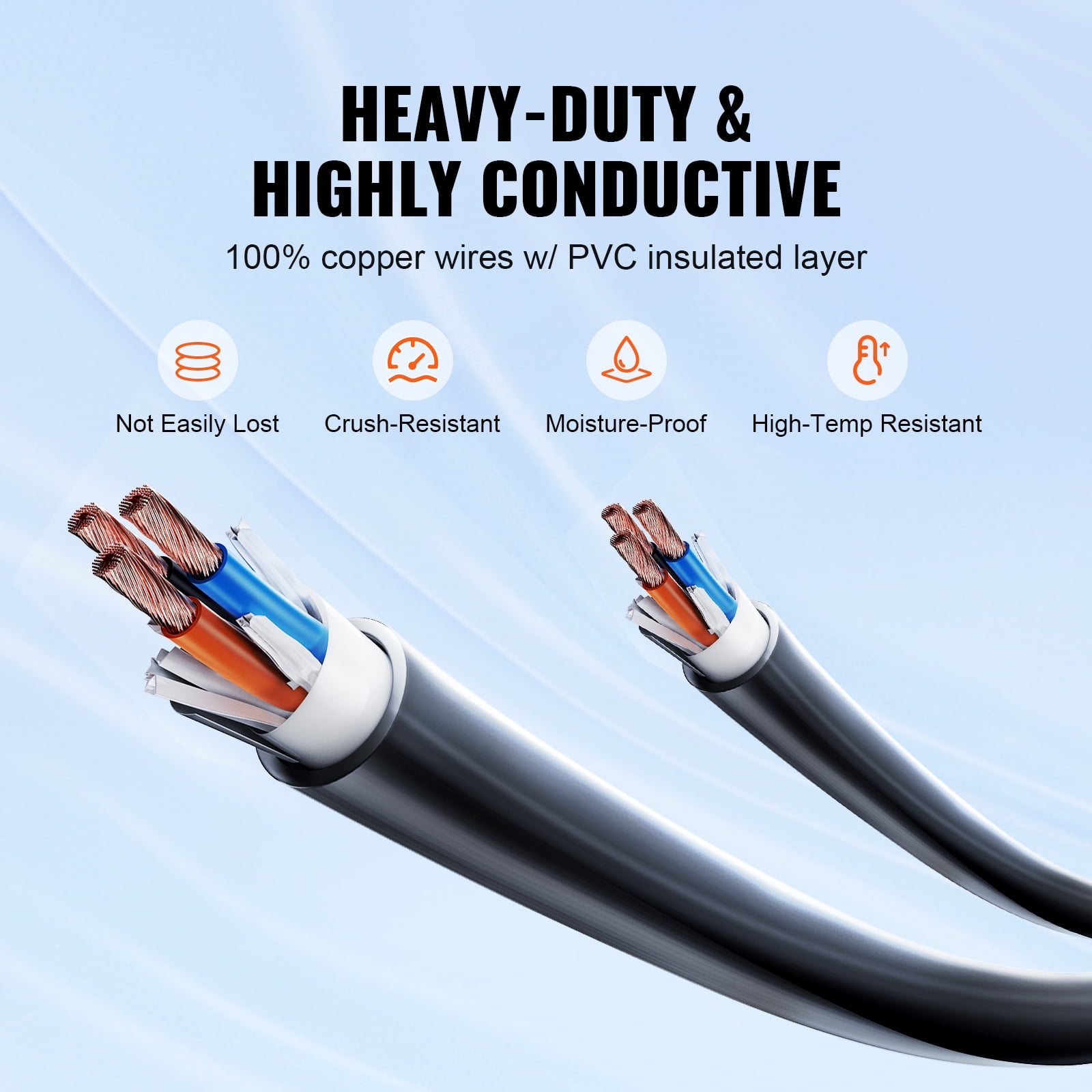 VEVOR 25 ft RV Extension Cord, 30 Amp, Heavy Duty STW RV Power Cord, NEMA TT-30R Female NEMA TT-30P Male Plug, with LED Indicator Handle 15A Adapter, for RVs, trams, generators, Campers, ETL Listed