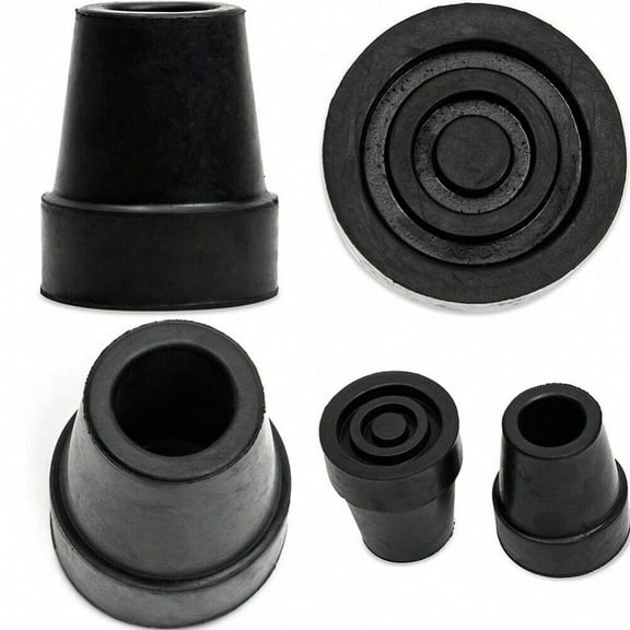 Black Rubber Replacement Tips for Walking Canes, Crutches - 6 Piece