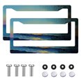thumbnail image 2 of 2Packs License Plate Frames with Pixel Art Ocean Sunset Pattern Includes Screws & Caps Full Accessories Included Size 6.3x12.2inch(16x31cm), 2 of 8